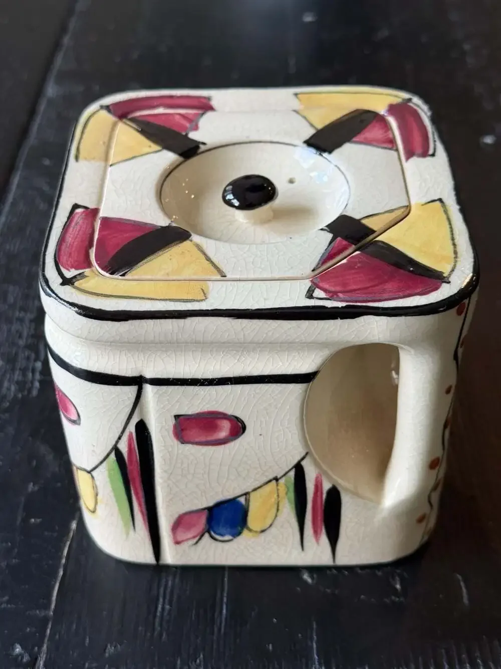 Vintage Art Deco Style Japanese Ceramic Tea Jar or Biscuit Barrel with Geometric